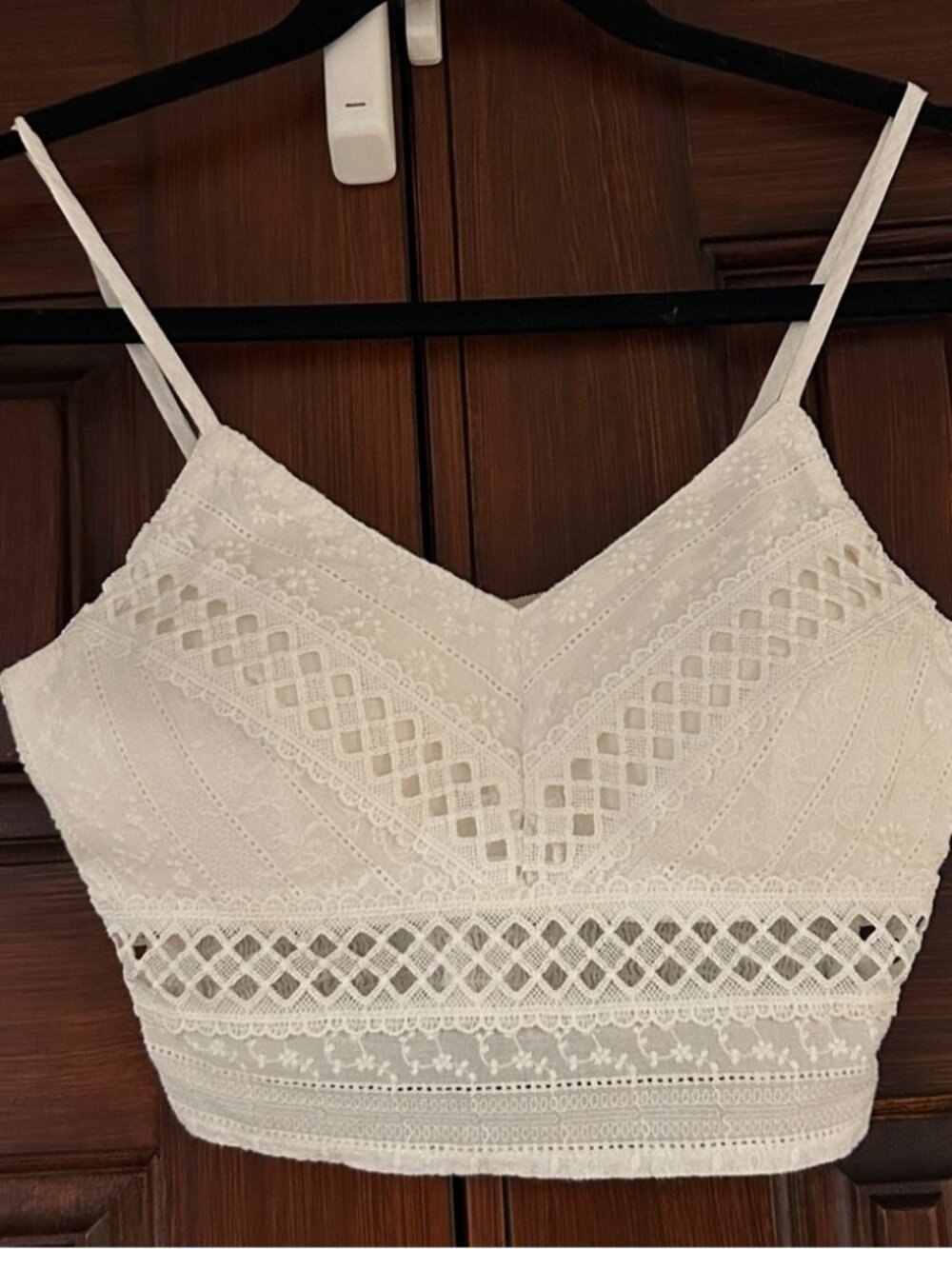 White Smocked‎ Top Crochet style Lace Detail Size XS